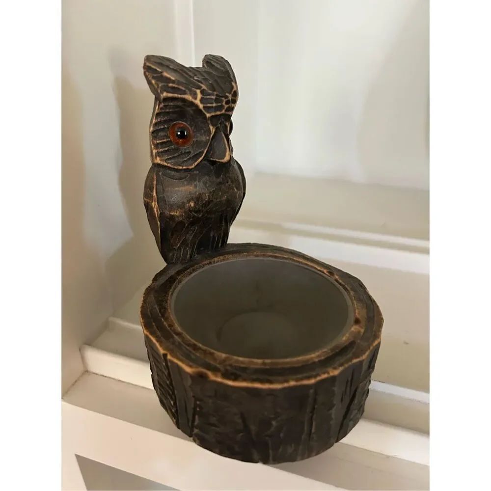 Vintage Hand Carved Owl Trinket Dish
